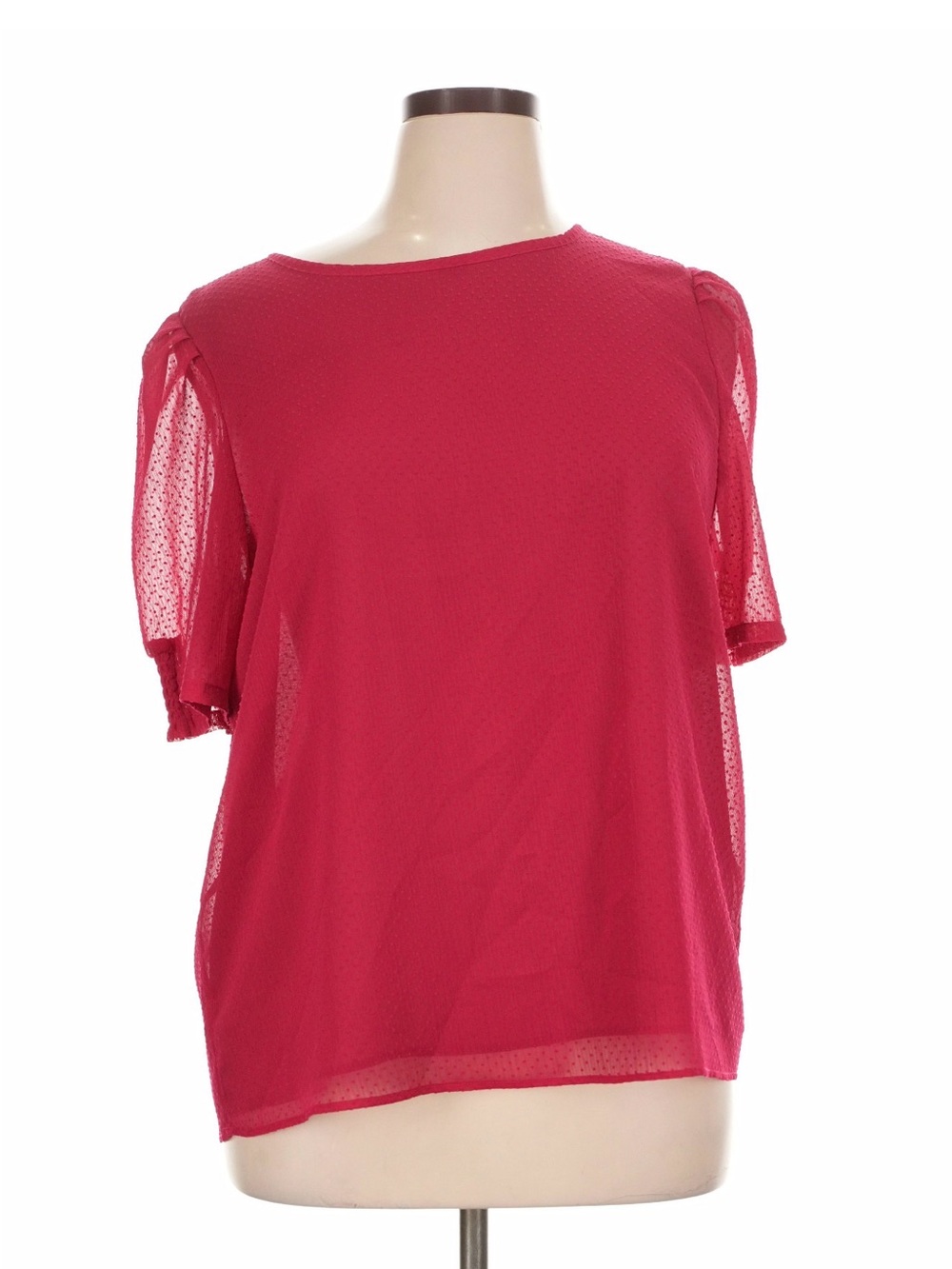 LOFT Raspberry Short Sleeve Sheer Dot Blouse